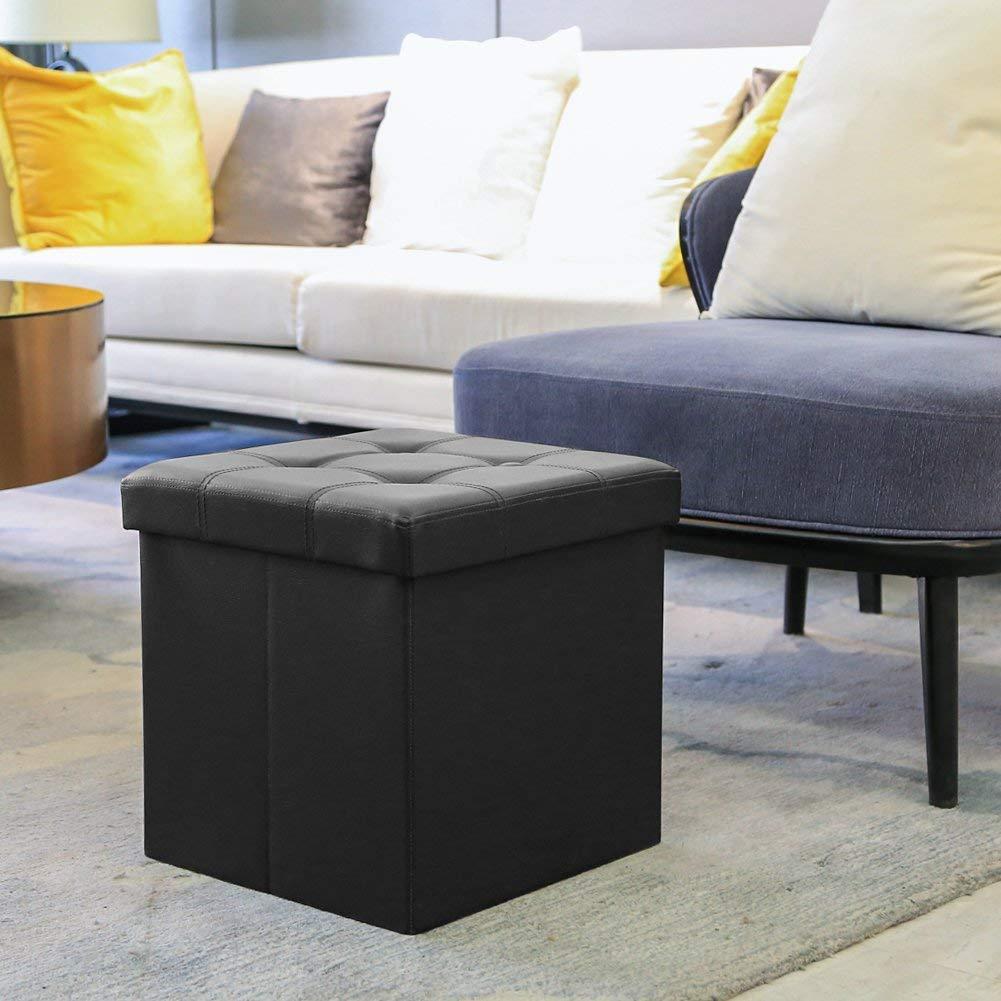 SINKITA Ottoman Tabouret Pouf Coffre Bo/îte De Rangement Vintage Repose-Pieds Banc /à Chaussures Bois Massif en Cuir Coussin Rembourr/é Tabouret De Canap/é Tabouret D/écoration De Meubles-Brown-35x35x35cm